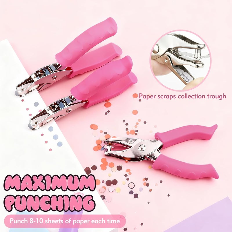 CNTVO Single Hole Punch, 2 Pcs 1/4" and 1/8" Hole Puncher with Pink Soft Grip for Home, Office and Classroom, Handheld Circle Small Hole Paper Punch for Crafts, Scrapbooks, Tags, Tickets - Image 3